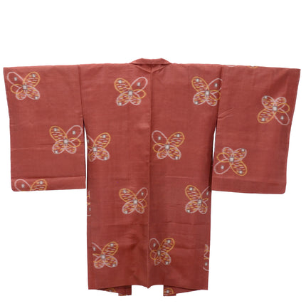 Antique Meisen Haori in Rust with Butterfly Pattern