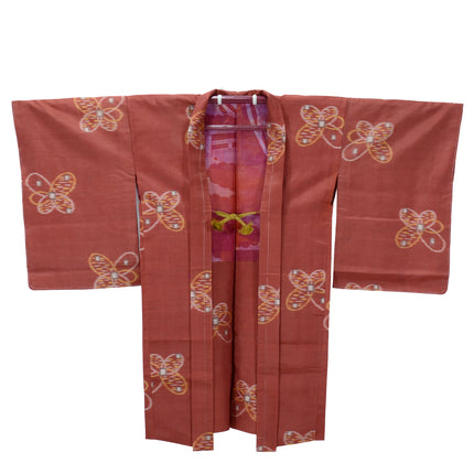 Antique Meisen Haori in Rust with Butterfly Pattern
