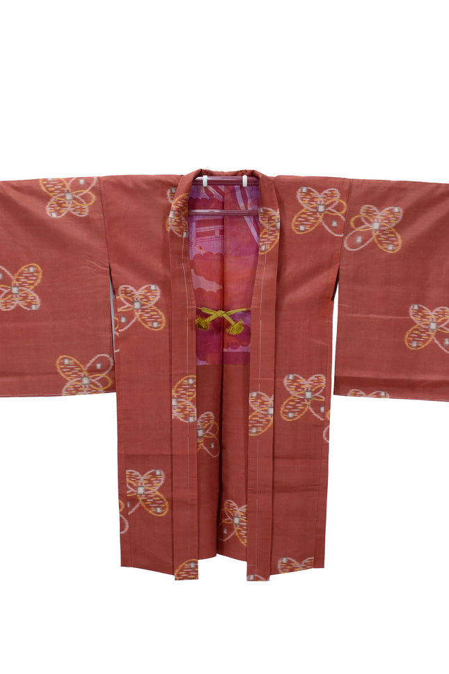 Antique Meisen Haori in Rust with Butterfly Pattern