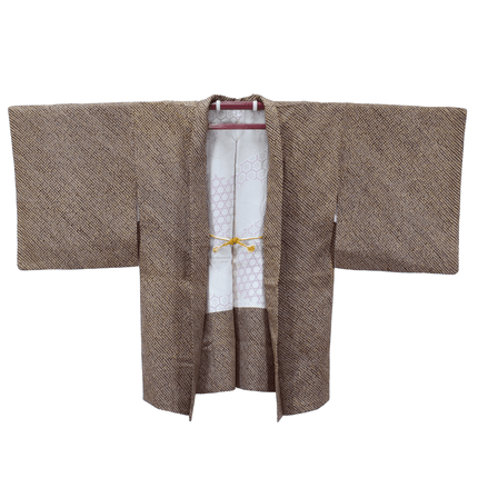 Vintage Shibori Haori in Braun mit goldenen Akzenten