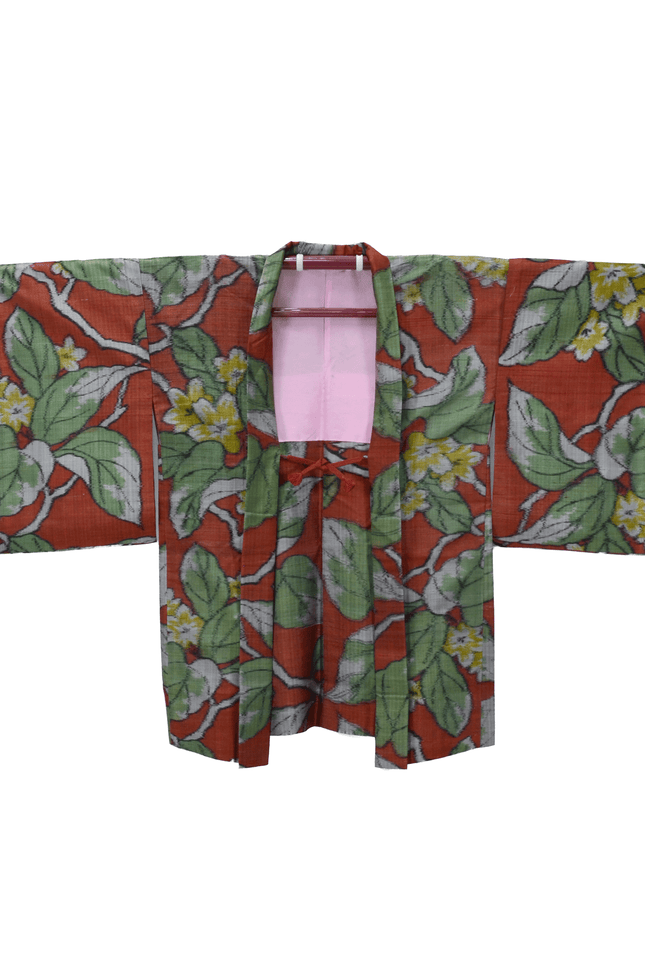 Antique Meisen Haori with Botanical Pattern – Japanese Kimono Jacket, c. 1920s–1930s