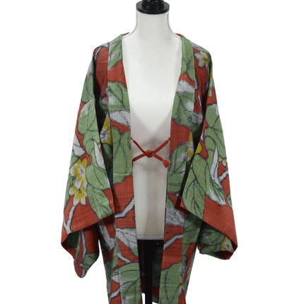 Antiker Meisen Haori mit botanischem Muster – Japanische Kimono-Jacke, ca. 1920er–1930er Jahre