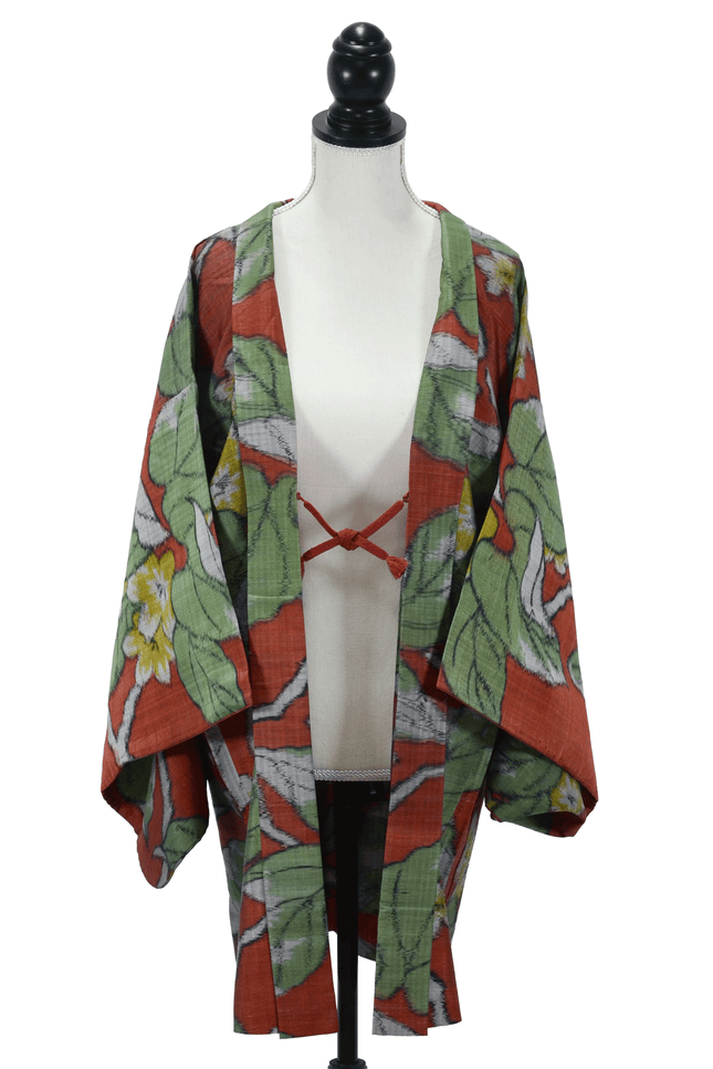 Antique Meisen Haori with Botanical Pattern – Japanese Kimono Jacket, c. 1920s–1930s
