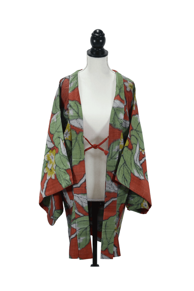 Antiker Meisen Haori mit botanischem Muster – Japanische Kimono-Jacke, ca. 1920er–1930er Jahre