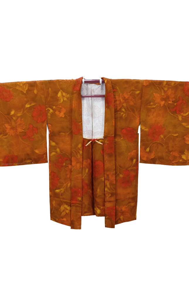 Vintage Haori mit floralem Muster in Rostorange