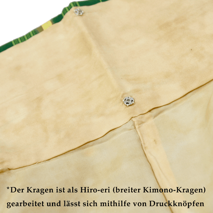 Vintage-Kimono mit geometrischem Allover-Muster, vermutlich aus der mittleren Shōwa-Zeit (ca. 1955–1975)