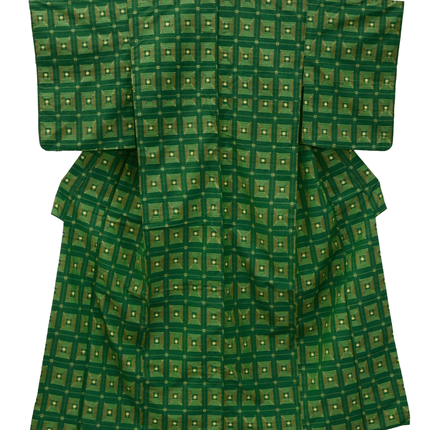 Vintage-Kimono mit geometrischem Allover-Muster, vermutlich aus der mittleren Shōwa-Zeit (ca. 1955–1975)