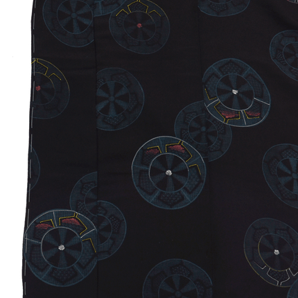 Antiker Kimono mit Radmotiven – Schwarz, Seide, 1930er Jahre