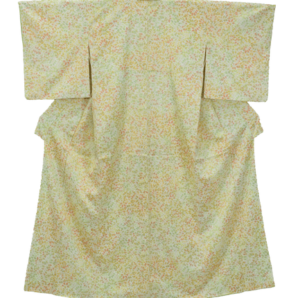 Vintage Kimono mit feinem Blattmuster in Pastellfarben aus Seide (1960–1980)