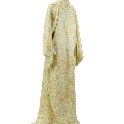 Vintage Kimono mit feinem Blattmuster in Pastellfarben aus Seide (1960–1980)