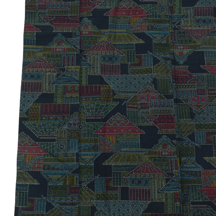 Vintage Kimono mit architektonischem Muster – Jacquard in Kasuri-Optik, 1960er–70er