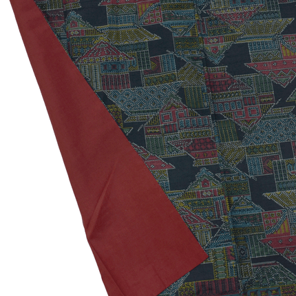Vintage Kimono mit architektonischem Muster – Jacquard in Kasuri-Optik, 1960er–70er