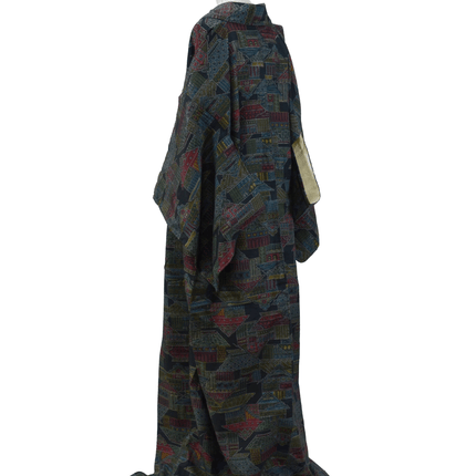 Vintage Kimono mit architektonischem Muster – Jacquard in Kasuri-Optik, 1960er–70er