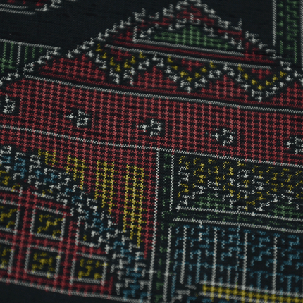 Vintage Kimono mit architektonischem Muster – Jacquard in Kasuri-Optik, 1960er–70er