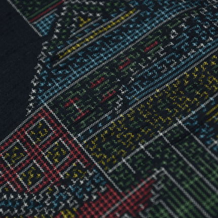 Vintage Kimono mit architektonischem Muster – Jacquard in Kasuri-Optik, 1960er–70er