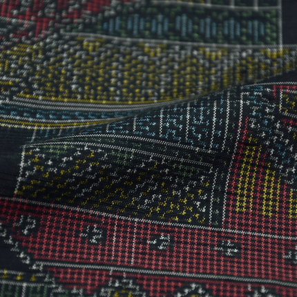 Vintage Kimono mit architektonischem Muster – Jacquard in Kasuri-Optik, 1960er–70er