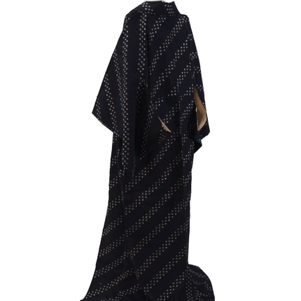 Vintage Kimono mit Kasuri-Muster aus Seide – Schwarz/Rot, 1950–70er