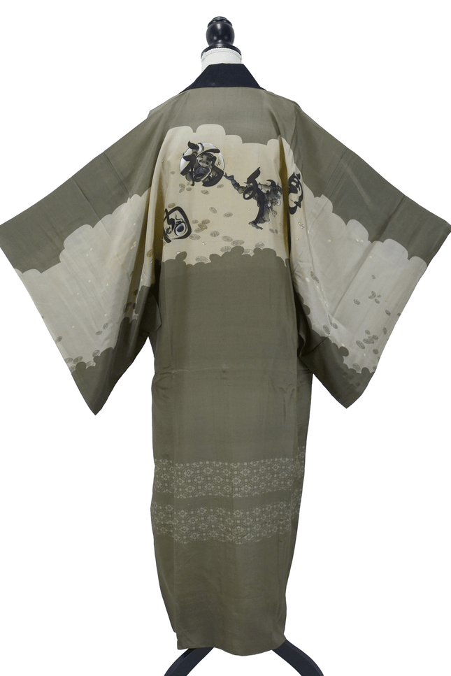 Antikes Herren-Nagajuban mit Setsubun-Motiv | Japan, ca. 1920–1940