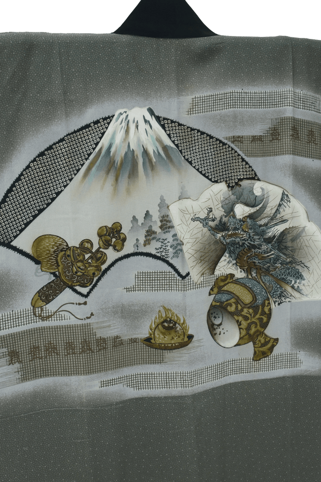 Antikes Herren-Nagajuban mit Fuji- und Drachenmotiv | Japan, ca. 1920–1950