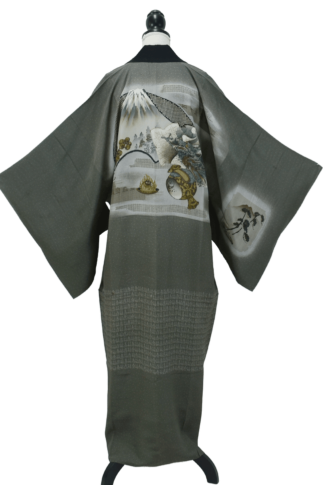 Antikes Herren-Nagajuban mit Fuji- und Drachenmotiv | Japan, ca. 1920–1950