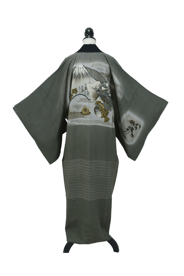 Antikes Herren-Nagajuban mit Fuji- und Drachenmotiv | Japan, ca. 1920–1950